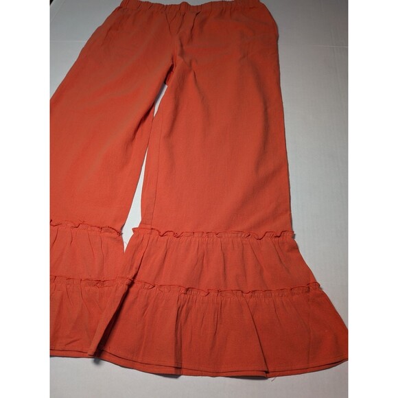 Coco + Carmen Womens Audrey Tiered Ruffle Pants L XL Wide Leg Flared 100% Cotton - Picture 4 of 13